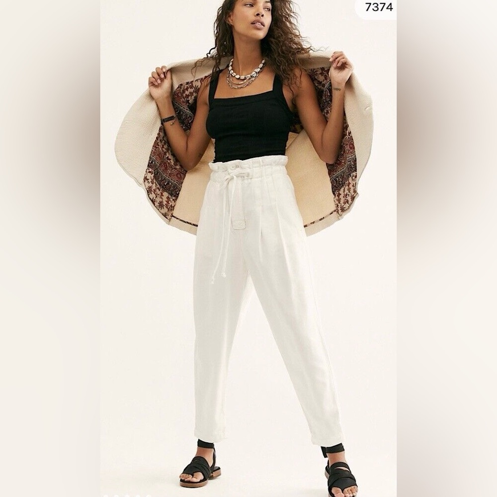Free people margate pleated white paper bag pant trouser size small